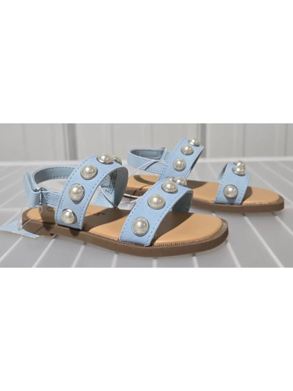 Cat & Jack Selene Blue & Pearl Accent Open Toe Sandals -- Little Girls' Size 6
